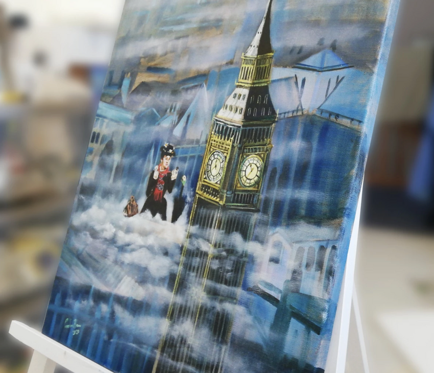 Mary Poppins in the clouds (2020) painting