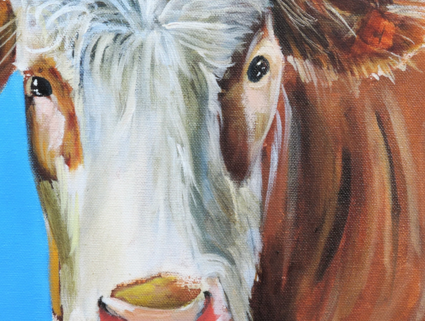 Cow painting a portrait in blue (2020)