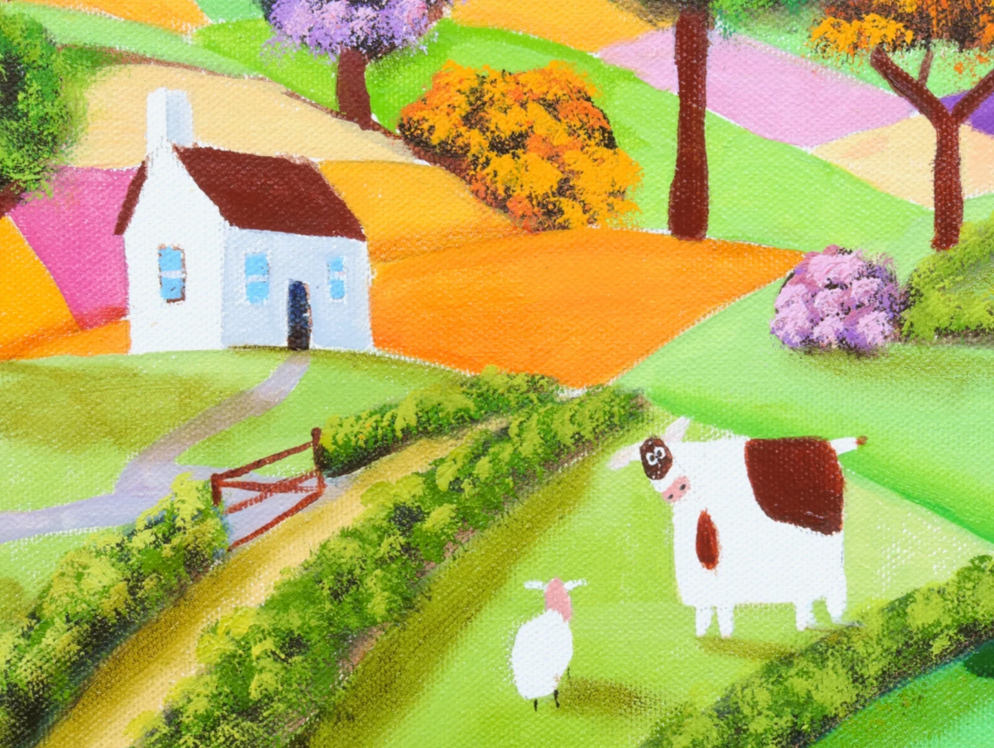 Cow and sheep naive art painting
