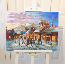 Load image into Gallery viewer, winter scene (swinging on a lamppost) (2019) oil painting

