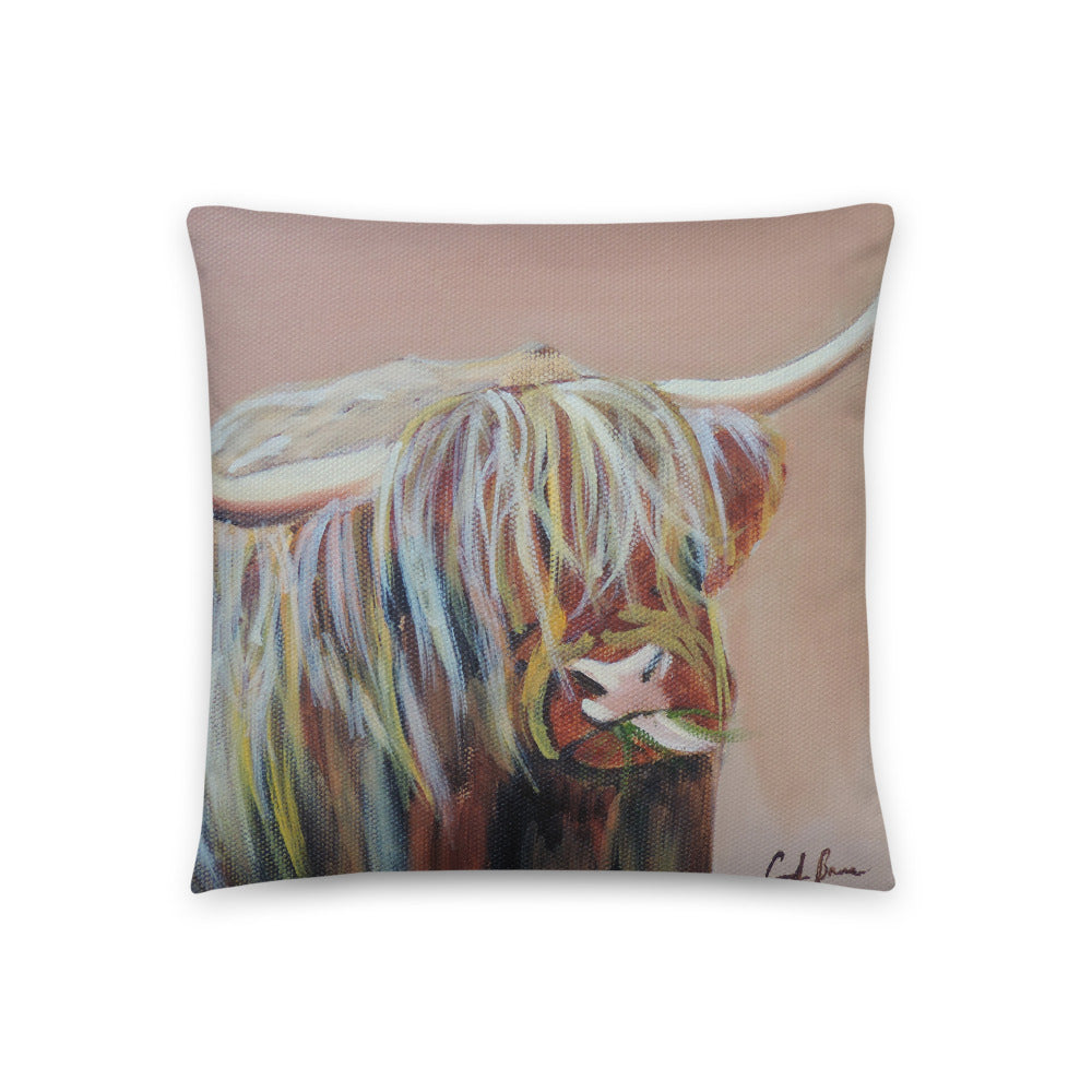 Highland cow cushion, Premium Pillow
