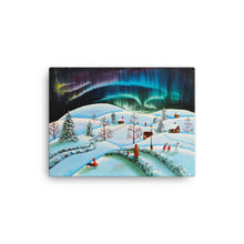 Load image into Gallery viewer, The Northern lights winter folk art landscape Canvas print
