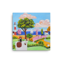 Load image into Gallery viewer, Folk art cow and cat nursery decor Canvas
