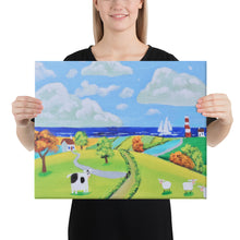 Load image into Gallery viewer, Folk art cow  and sheep Nursery print Canvas
