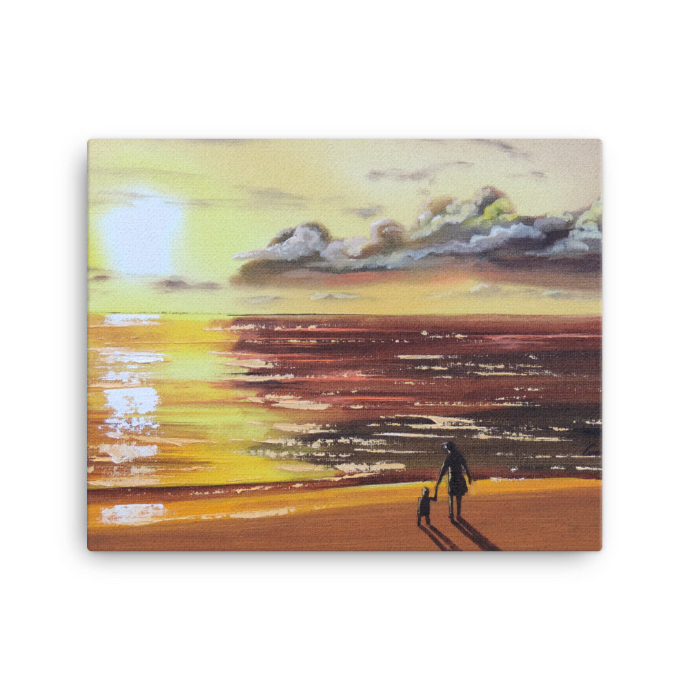 Mother and Daughter canvas print, sunset beach scene