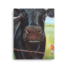 Load image into Gallery viewer, Cow and a robin Canvas wall art print

