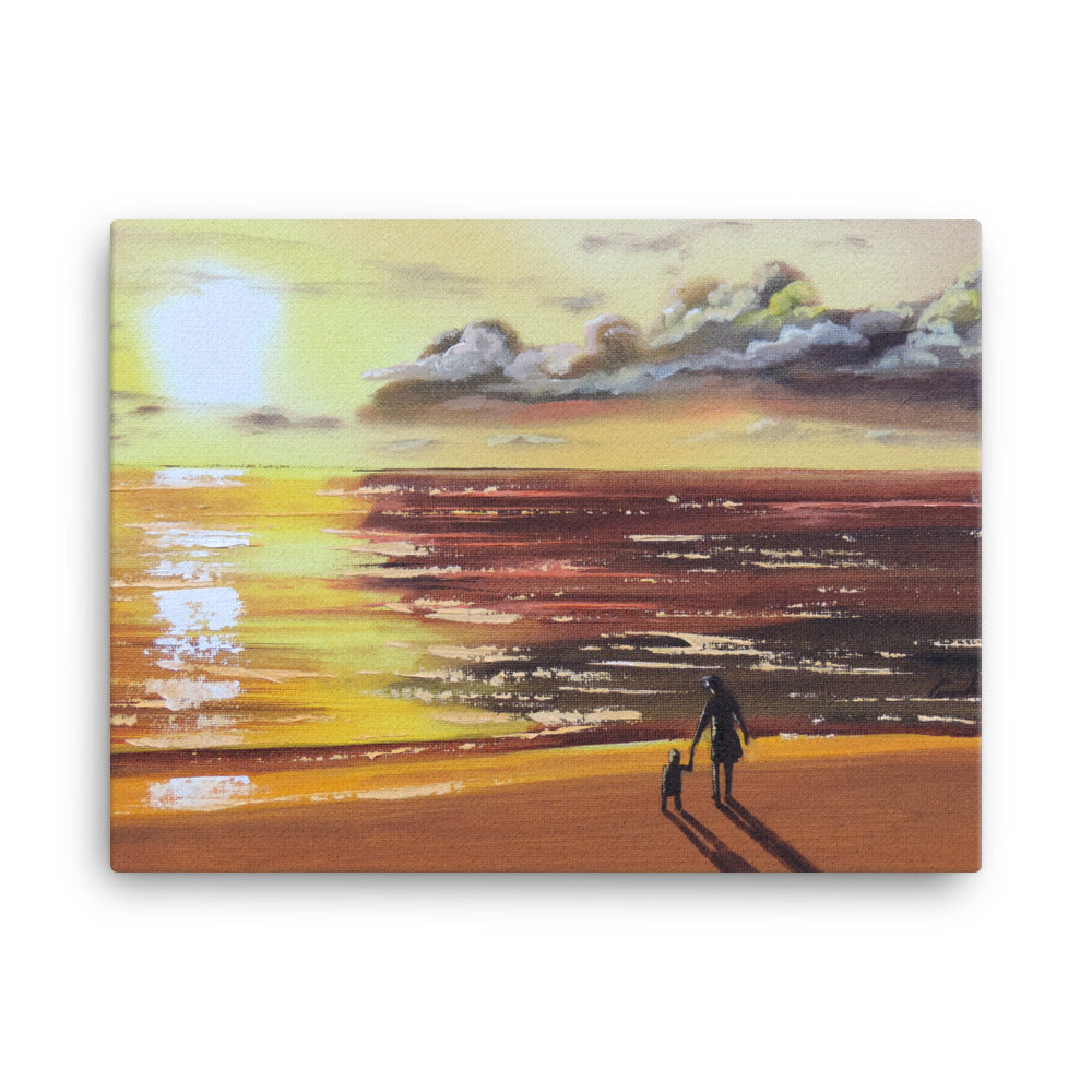 Mother and Daughter canvas print, sunset beach scene