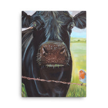 Load image into Gallery viewer, Cow and a robin Canvas wall art print
