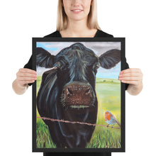 Load image into Gallery viewer, Cow and a robin Framed poster
