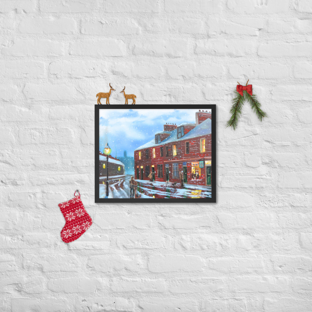 Winter art print, The Sweet Shop street scene framed