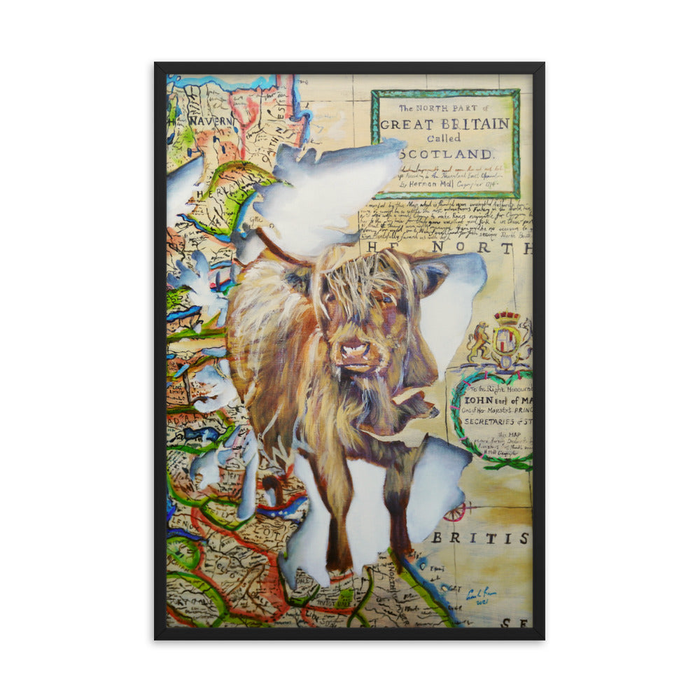 Highland cow, Spirit of Scotland painting, framed print