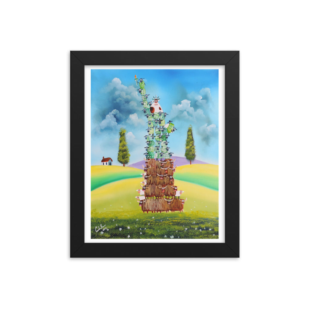 Nursery decor, Framed poster, Statue of Liberty made of sheep and cows