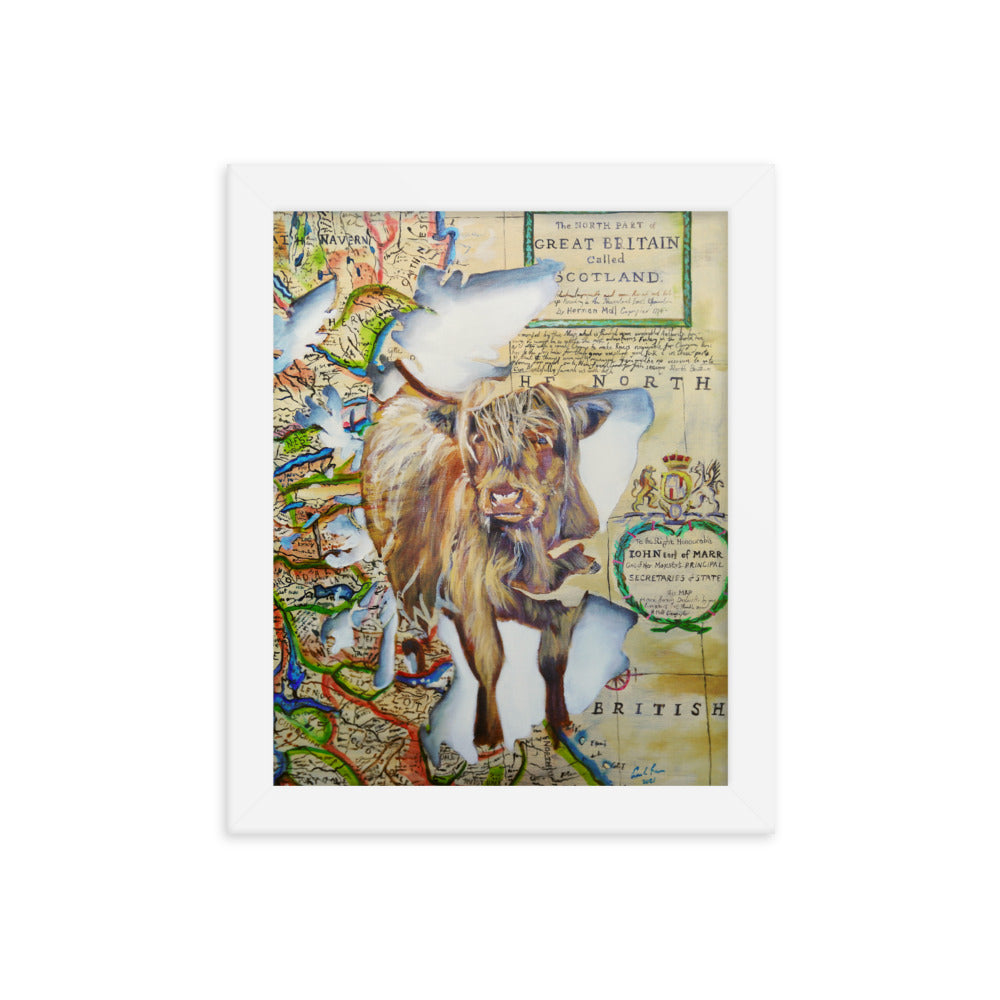 Highland cow, Spirit of Scotland painting, framed print