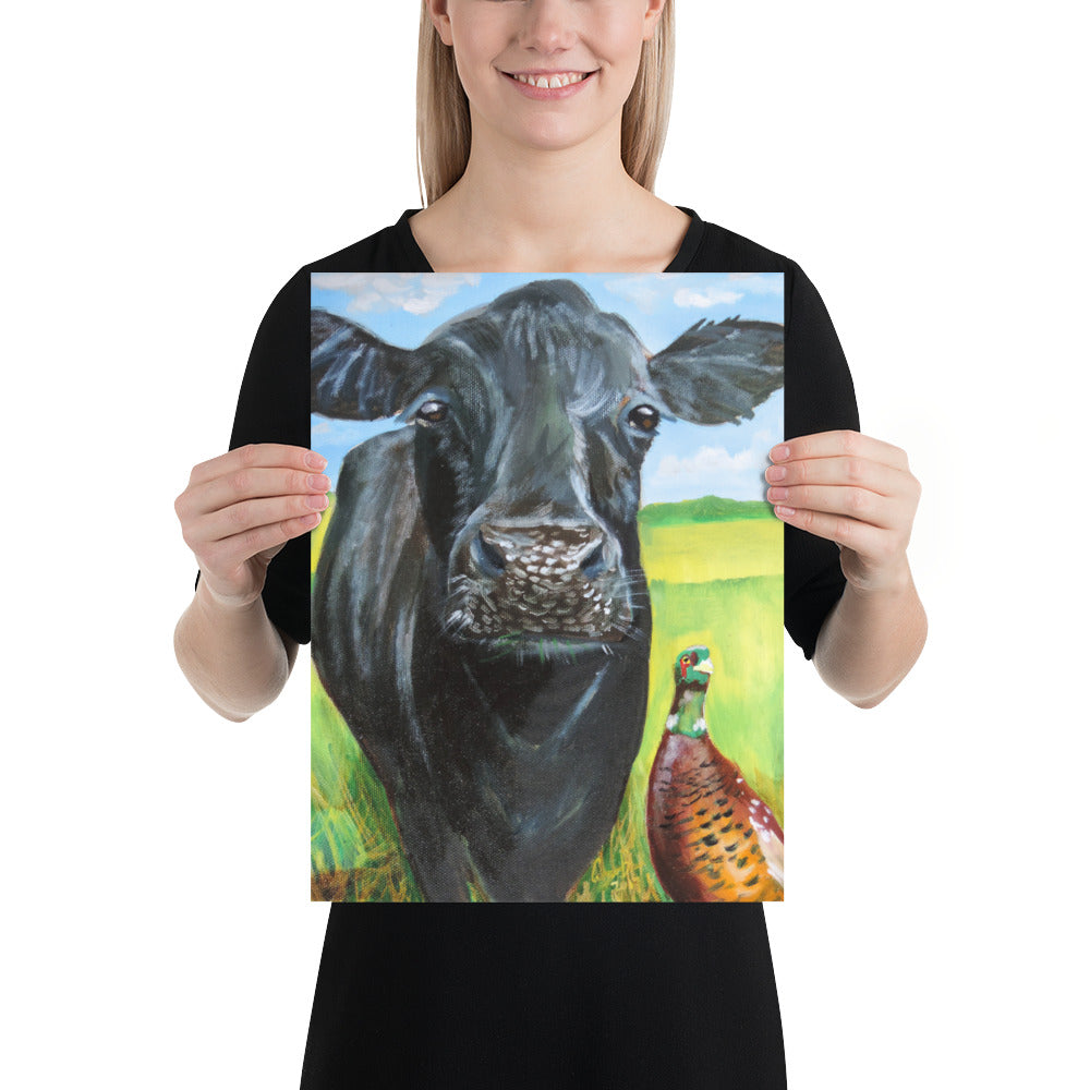 Cow and a pheasant Poster