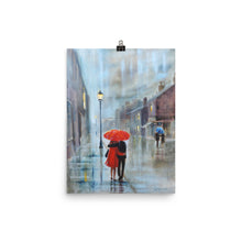 Load image into Gallery viewer, Red umbrella print, couple walking in the rain, Gordon Bruce art

