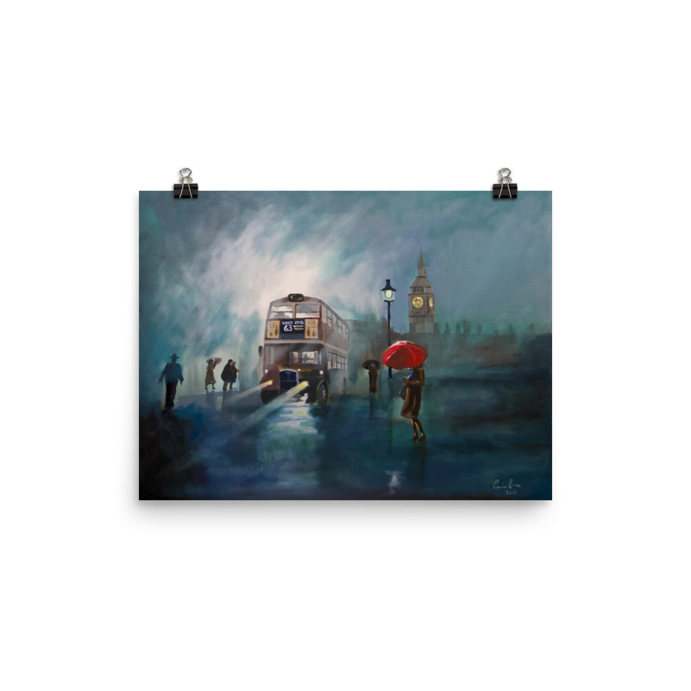 London painting rain red umbrella print