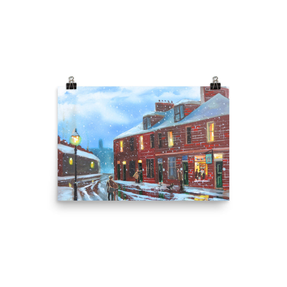 Winter art print, The Sweet Shop street scene