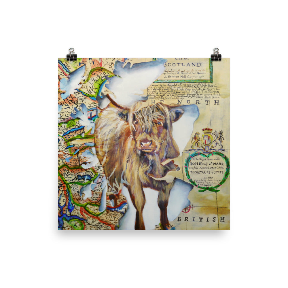 Highland cow print, Spirit of Scotland, Gordon Bruce art