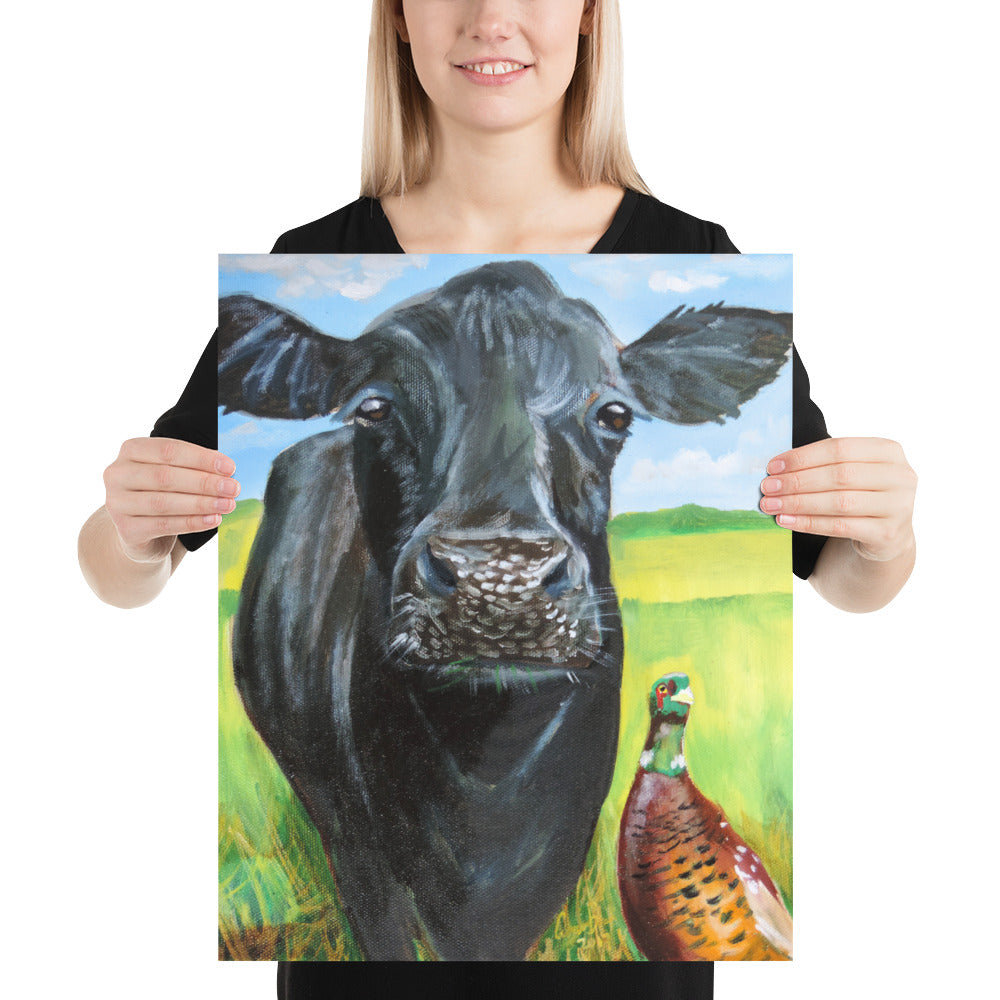 Cow and a pheasant Poster