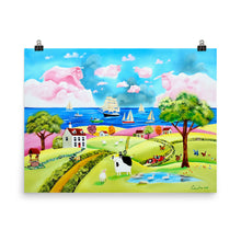 Load image into Gallery viewer, Cow and sheep folk art print from painting
