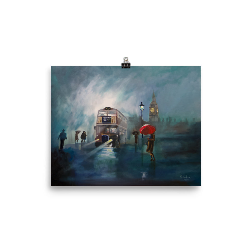 London painting rain red umbrella print