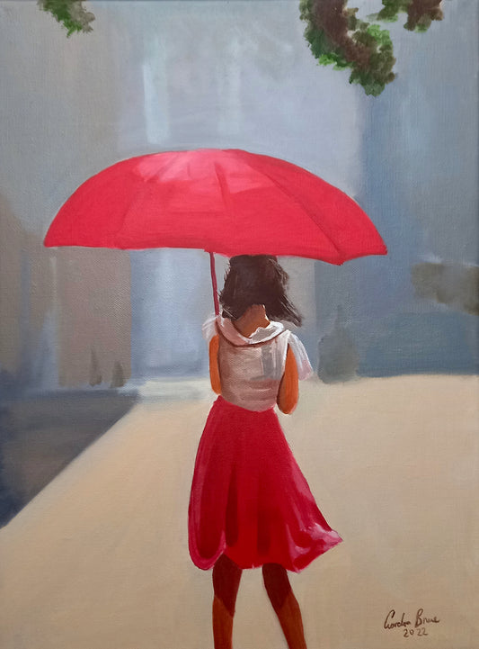 Girl with a red umbrella original painting