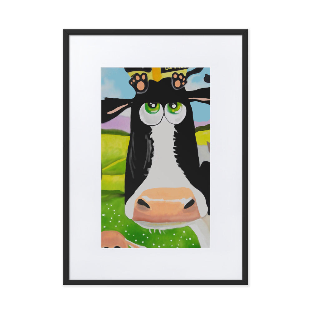 Cow framed art print, Matte Paper Framed cute animals Poster With Mat