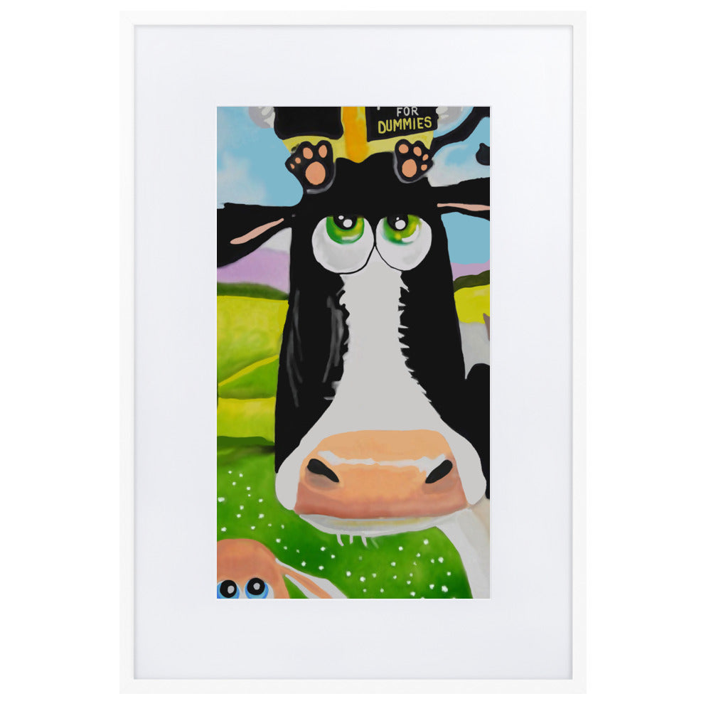 Cow framed art print, Matte Paper Framed cute animals Poster With Mat