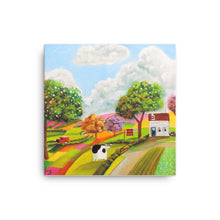 Load image into Gallery viewer, Cow in patchwork fields Canvas
