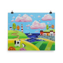 Load image into Gallery viewer, Dog and cow, folk art seaside Poster
