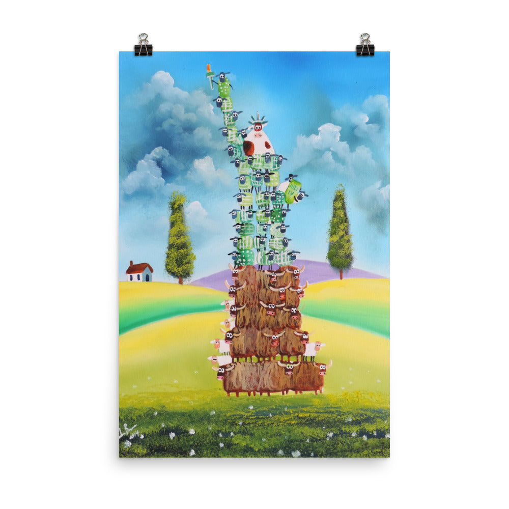 Statue of Liberty made of sheep and cows Poster