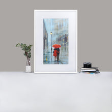 Load image into Gallery viewer, Red umbrella rainy print, framed poster from my original oil painting
