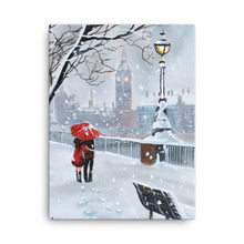 Load image into Gallery viewer, London Canvas print from an original painting, couple with a red umbrella
