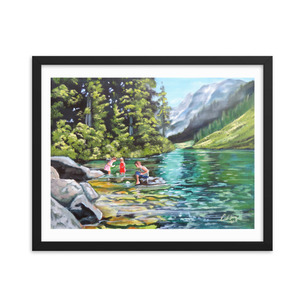 Boats on the water Framed print taken from painting
