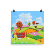 Load image into Gallery viewer, Sheep behind a washing line, folk art print, Photo paper poster
