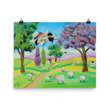 Load image into Gallery viewer, Folk art print, Sheep face through the canvas Poster
