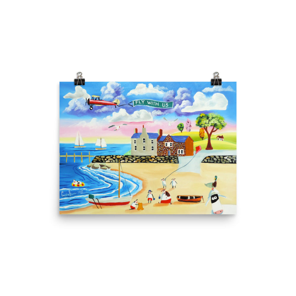 Colourful folk art print, animals at the seaside Poster