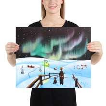 Load image into Gallery viewer, Man and dog folk art winter Poster
