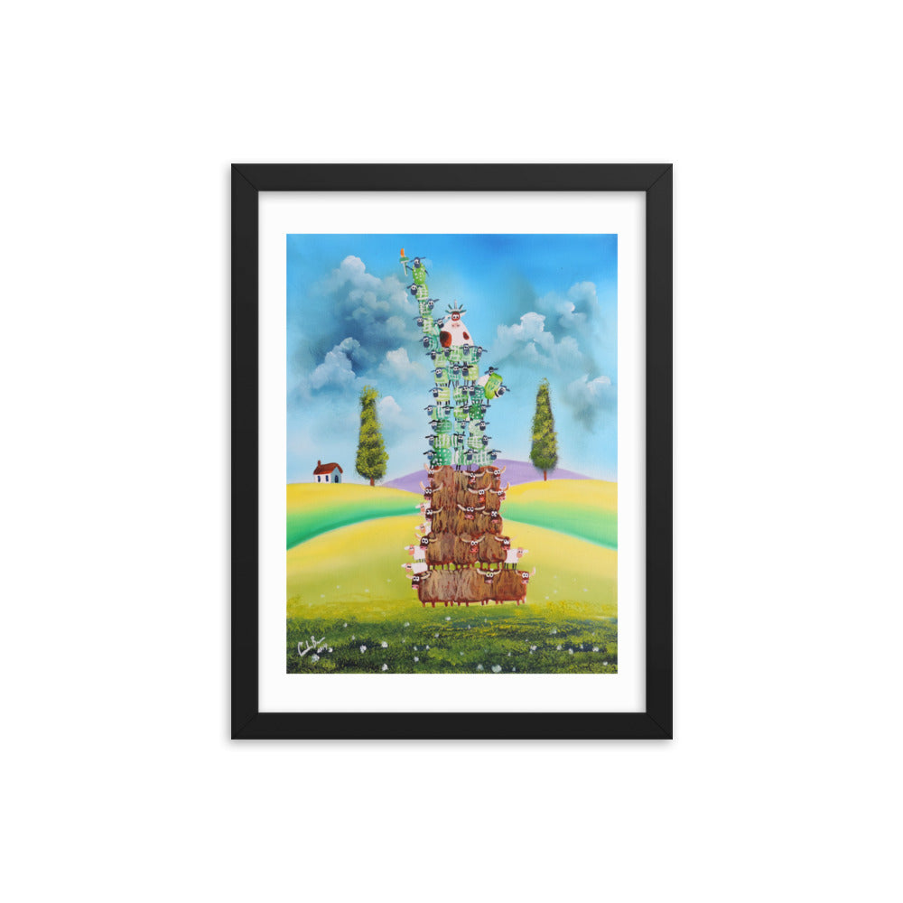 Statue of Liberty Framed poster, Folk art print, cow and sheep