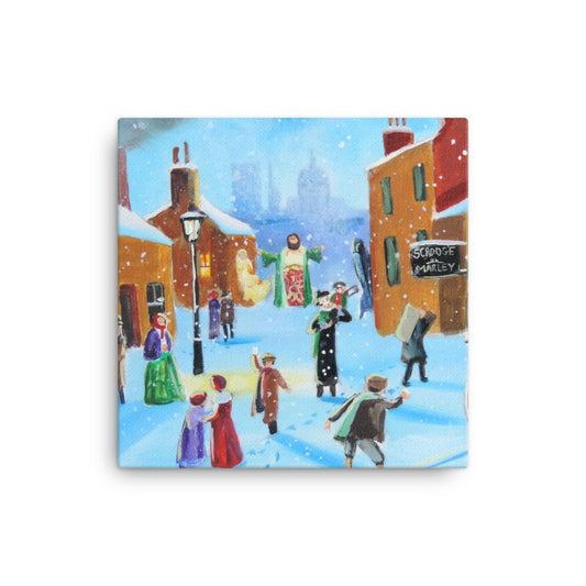 Scrooge and Tiny Tim stretched canvas print