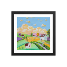 Load image into Gallery viewer, Folk art cow and sheep Framed photo paper poster
