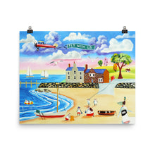 Load image into Gallery viewer, Colourful folk art print, animals at the seaside Poster
