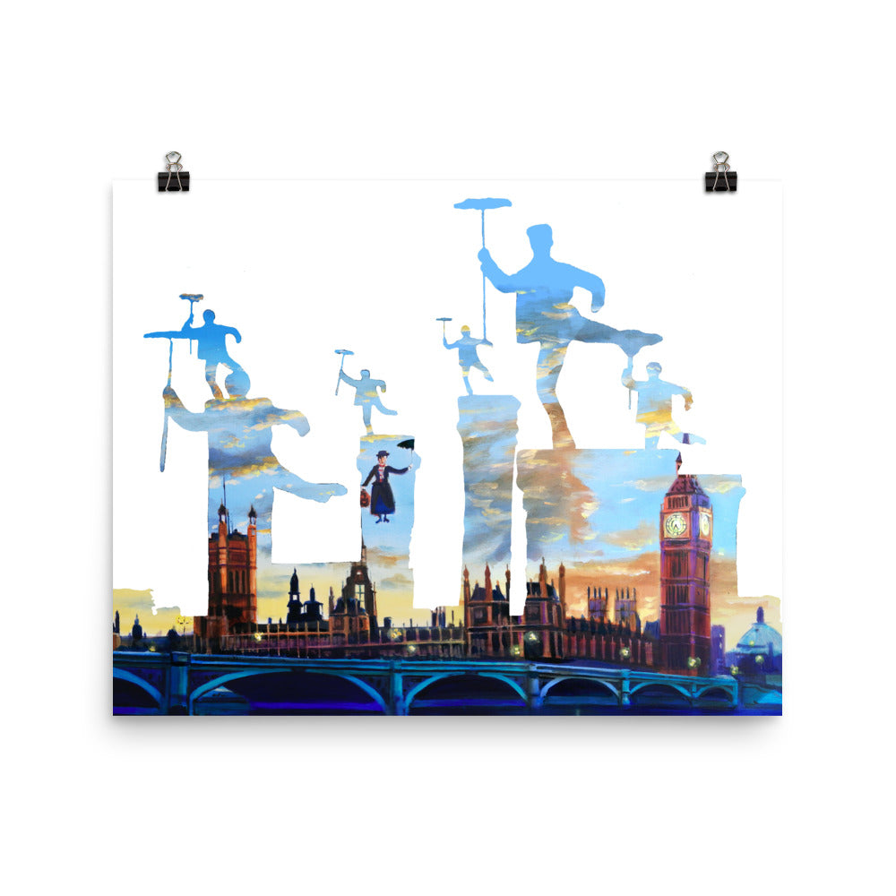 Mary Poppins print, London Chimney sweeps silhouette Poster