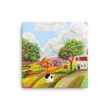 Load image into Gallery viewer, Cow in patchwork fields Canvas
