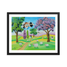 Load image into Gallery viewer, Cute sheep peeking through folk art Framed photo paper poster
