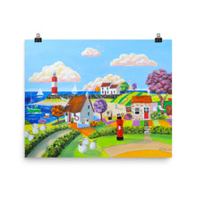 Load image into Gallery viewer, Folk art print, seaside cow and sheep painting Poster
