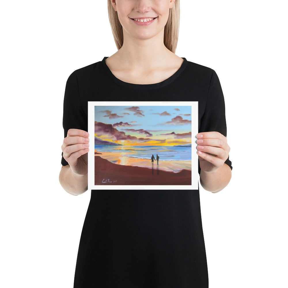 Couple at the beach watching the sunset print