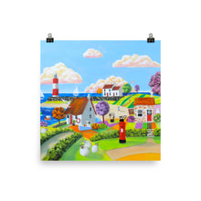 Load image into Gallery viewer, Folk art print, seaside cow and sheep painting Poster
