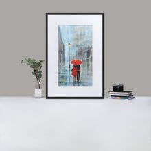 Load image into Gallery viewer, Red umbrella rainy print, framed poster from my original oil painting
