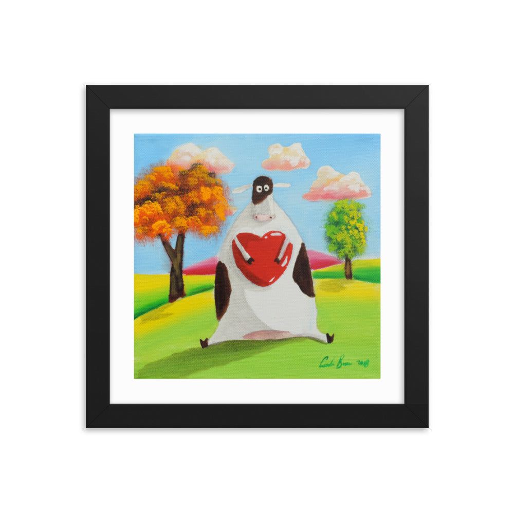 Cow with a heart Framed photo paper poster